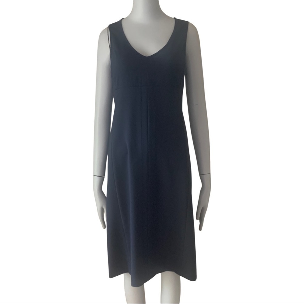 THEORY Kale B V-Neck Sheath Dress Wool Blend Midi Navy Blue Style 7011610R - Picture 9 of 16